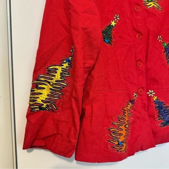Vintage Christmas Tree Embellished Cotton Novelty Jacket - Picture 5 of 7